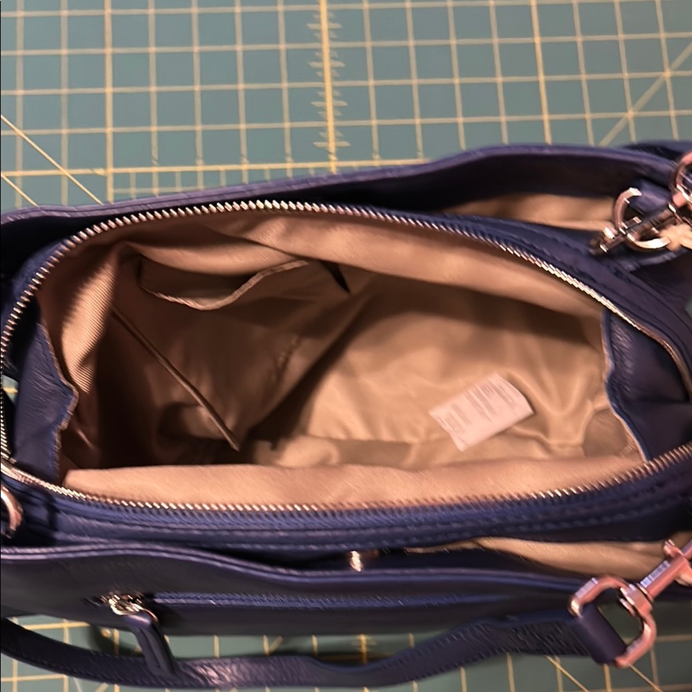 New American leather Co triple entry Blue Leather silver Studded Shoulder Bag - Picture 3 of 5